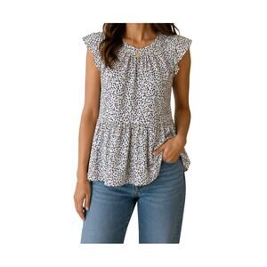 Monteau Cottage Floral Flutter Sleeve Peplum Top S Romanticcore Blouse